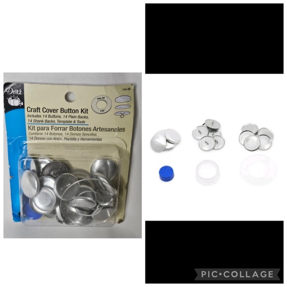 New Dritz 114-36 Craft Cover Button Kit Sz 36 7/8" 14 Buttons Plain Shank Backs - Picture 1 of 8